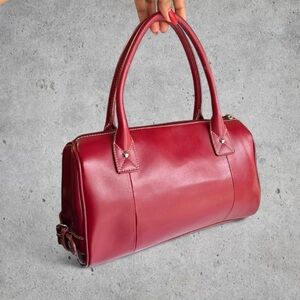 Gorg Vintage M. Julian Red Burgundy Genuine Leather Boston Mini Bag w/ Buckles